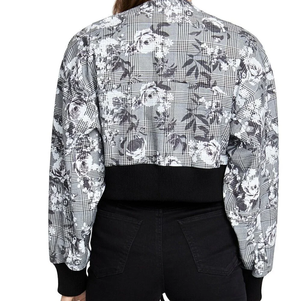 Rachel Roy Baldwin Floral Check Bomber Jacket Size Large - Picture 2 of 16